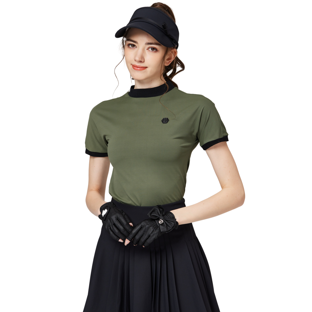 珠花高彈小立領女短袖上衣