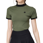 珠花高彈小立領女短袖上衣