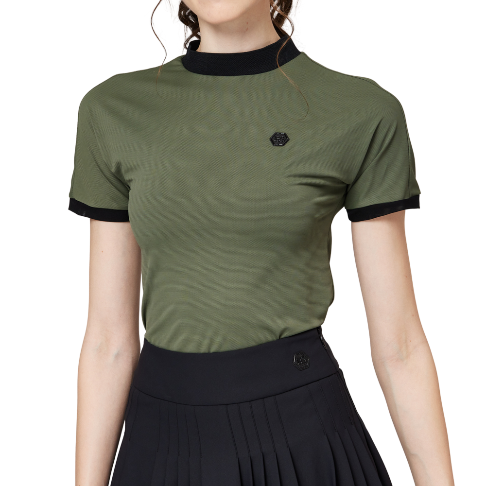 珠花高彈小立領女短袖上衣