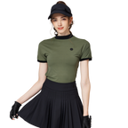 珠花高彈小立領女短袖上衣