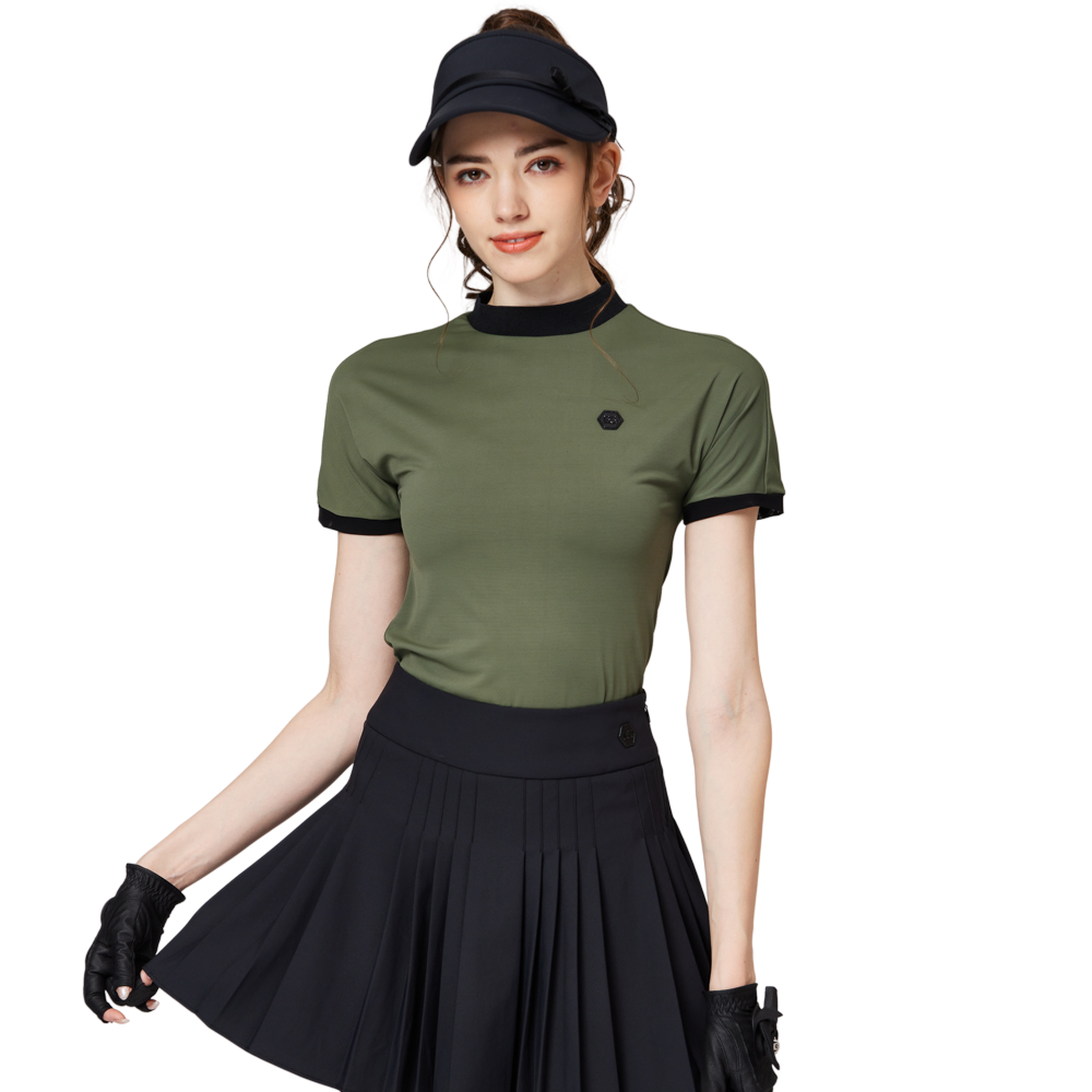 珠花高彈小立領女短袖上衣