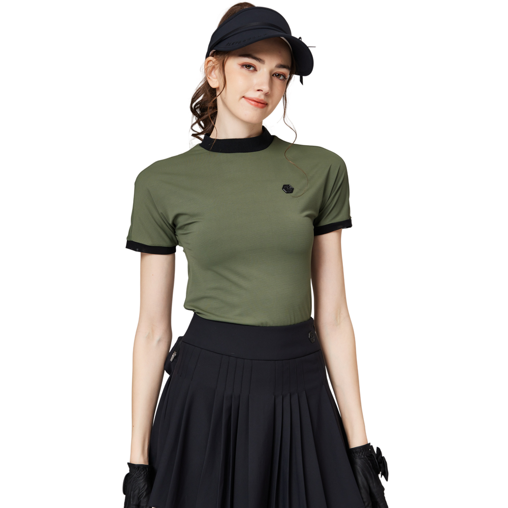 珠花高彈小立領女短袖上衣