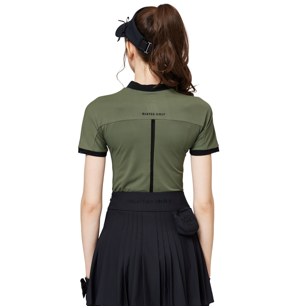 珠花高彈小立領女短袖上衣