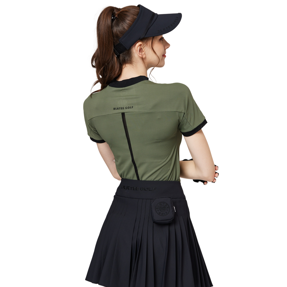 珠花高彈小立領女短袖上衣