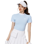 珠花高彈小立領女短袖上衣