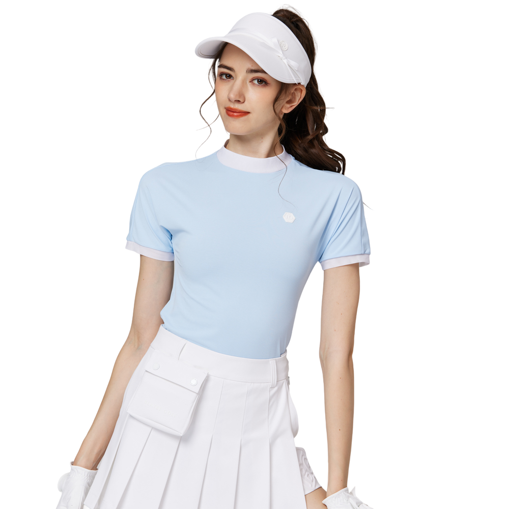 珠花高彈小立領女短袖上衣