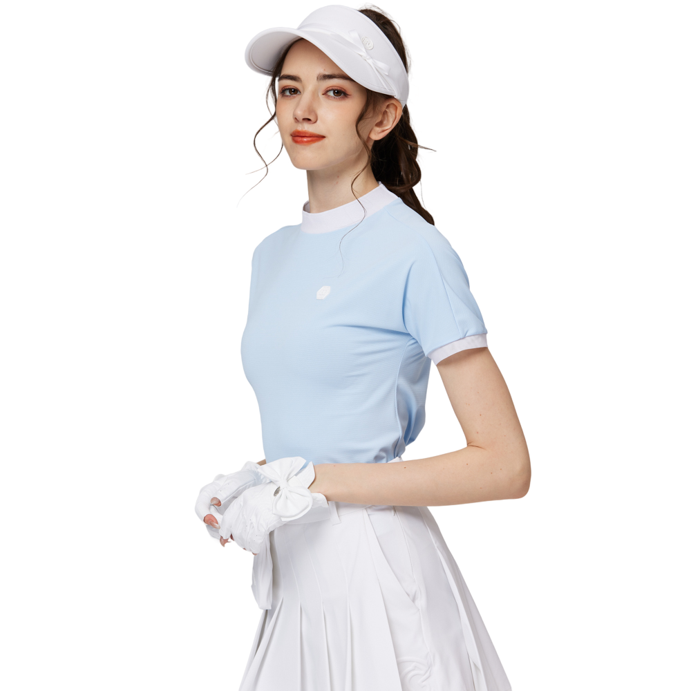 珠花高彈小立領女短袖上衣