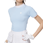 珠花高彈小立領女短袖上衣