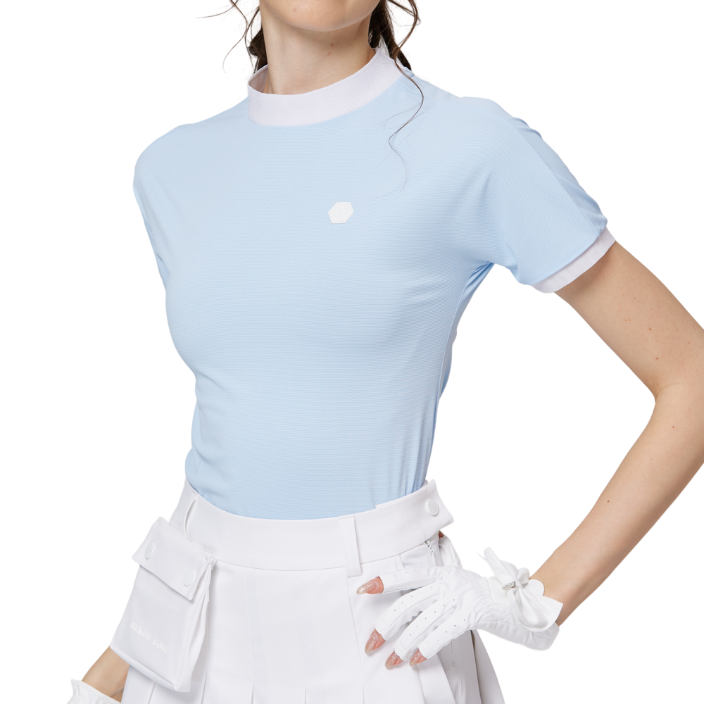 珠花高彈小立領女短袖上衣