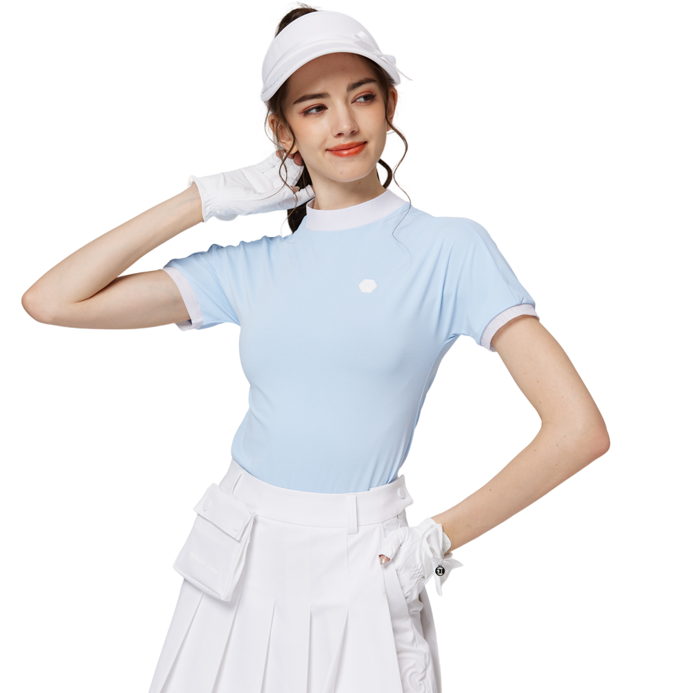 珠花高彈小立領女短袖上衣