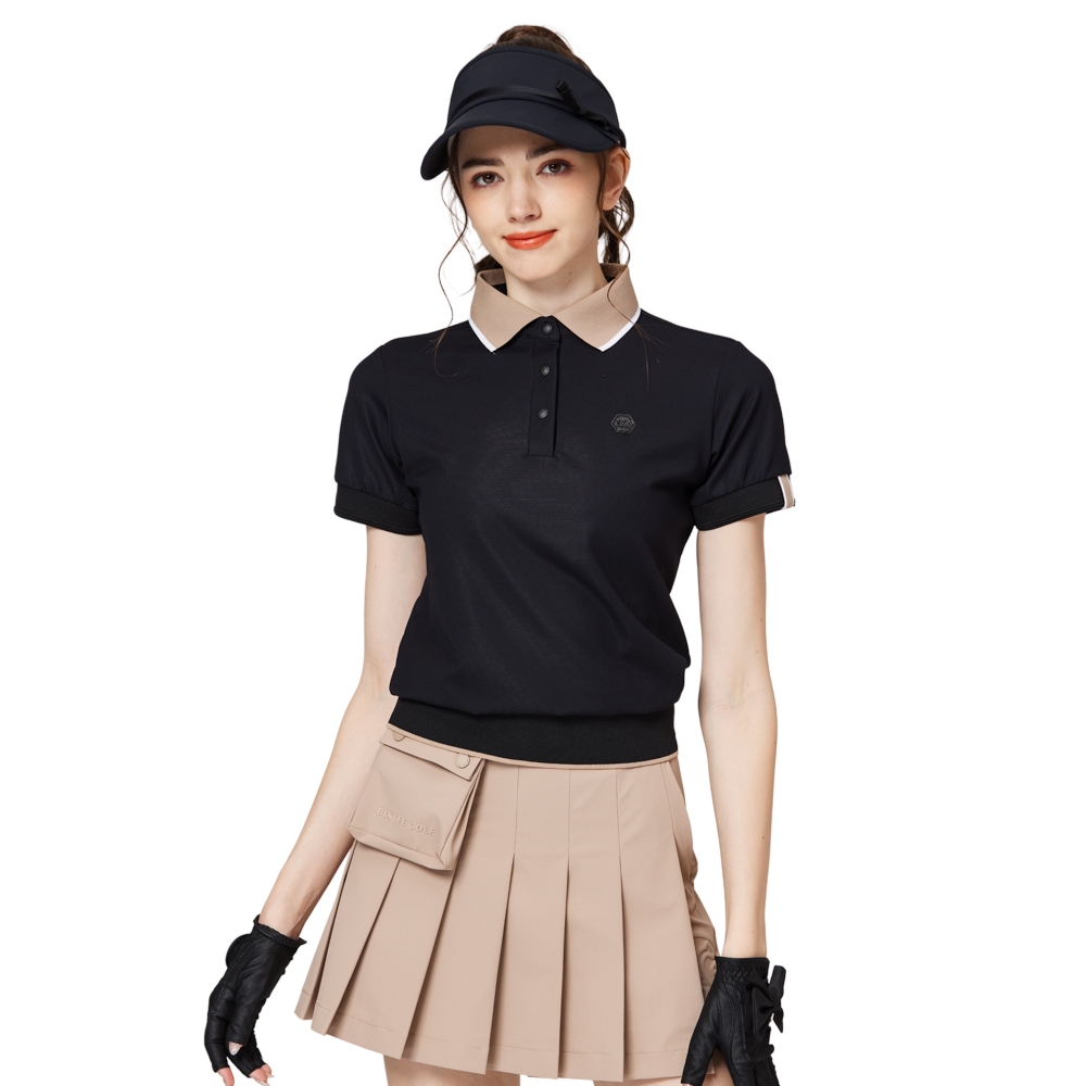 寬鬆版螺紋收擺翻領女短袖上衣