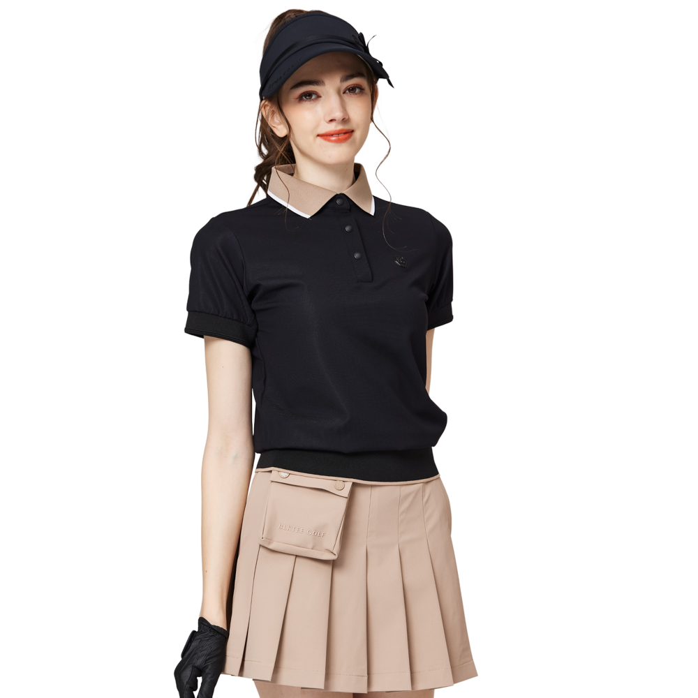 寬鬆版螺紋收擺翻領女短袖上衣