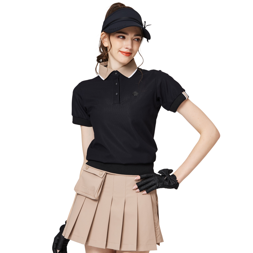 寬鬆版螺紋收擺翻領女短袖上衣