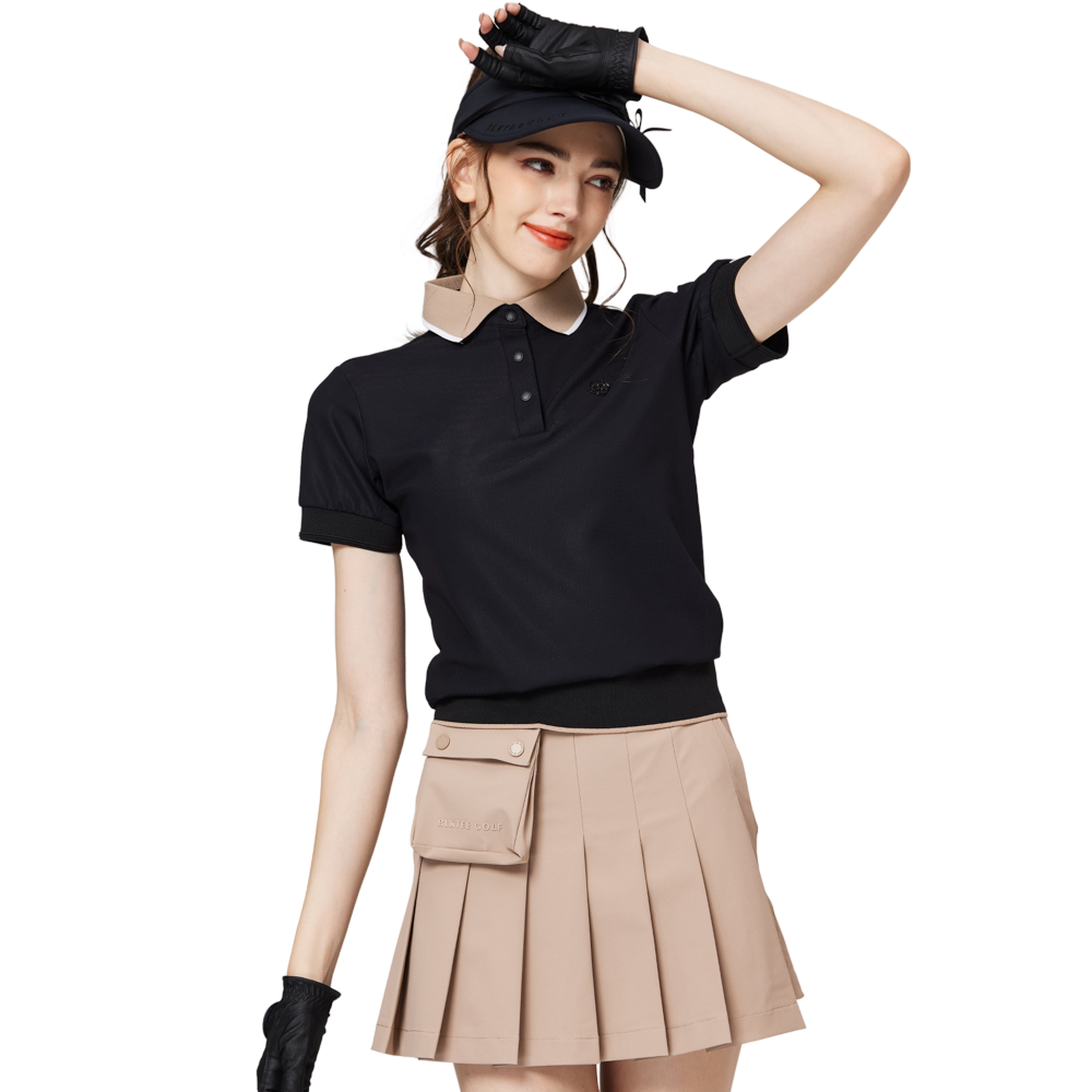 寬鬆版螺紋收擺翻領女短袖上衣