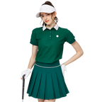 Baju atasan lengan pendek berkolar berusuk longgar untuk wanita