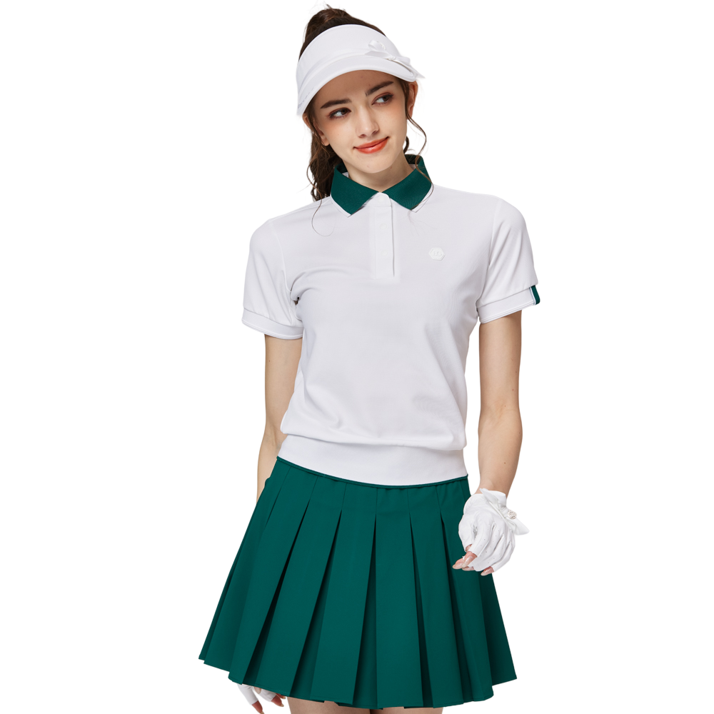 寬鬆版螺紋收擺翻領女短袖上衣