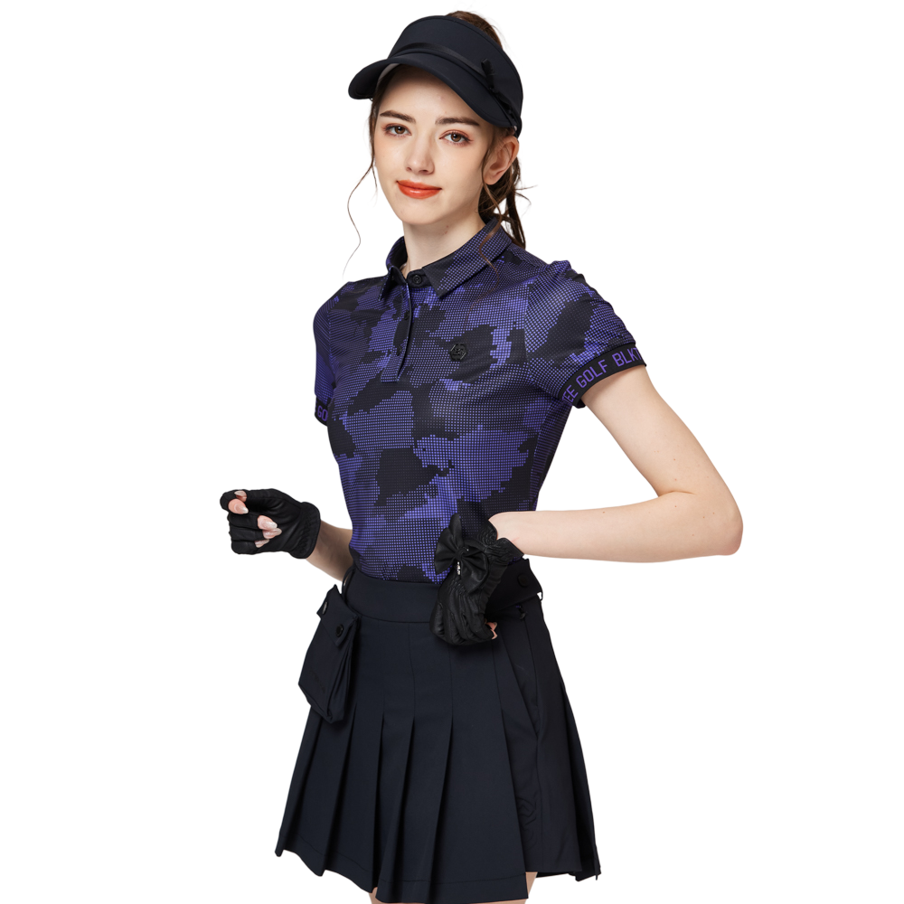 彩印透氣翻領女短袖上衣