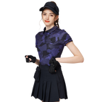 彩印透氣翻領女短袖上衣