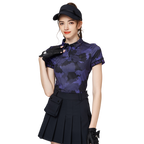 彩印透氣翻領女短袖上衣
