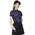 彩印透氣翻領女短袖上衣