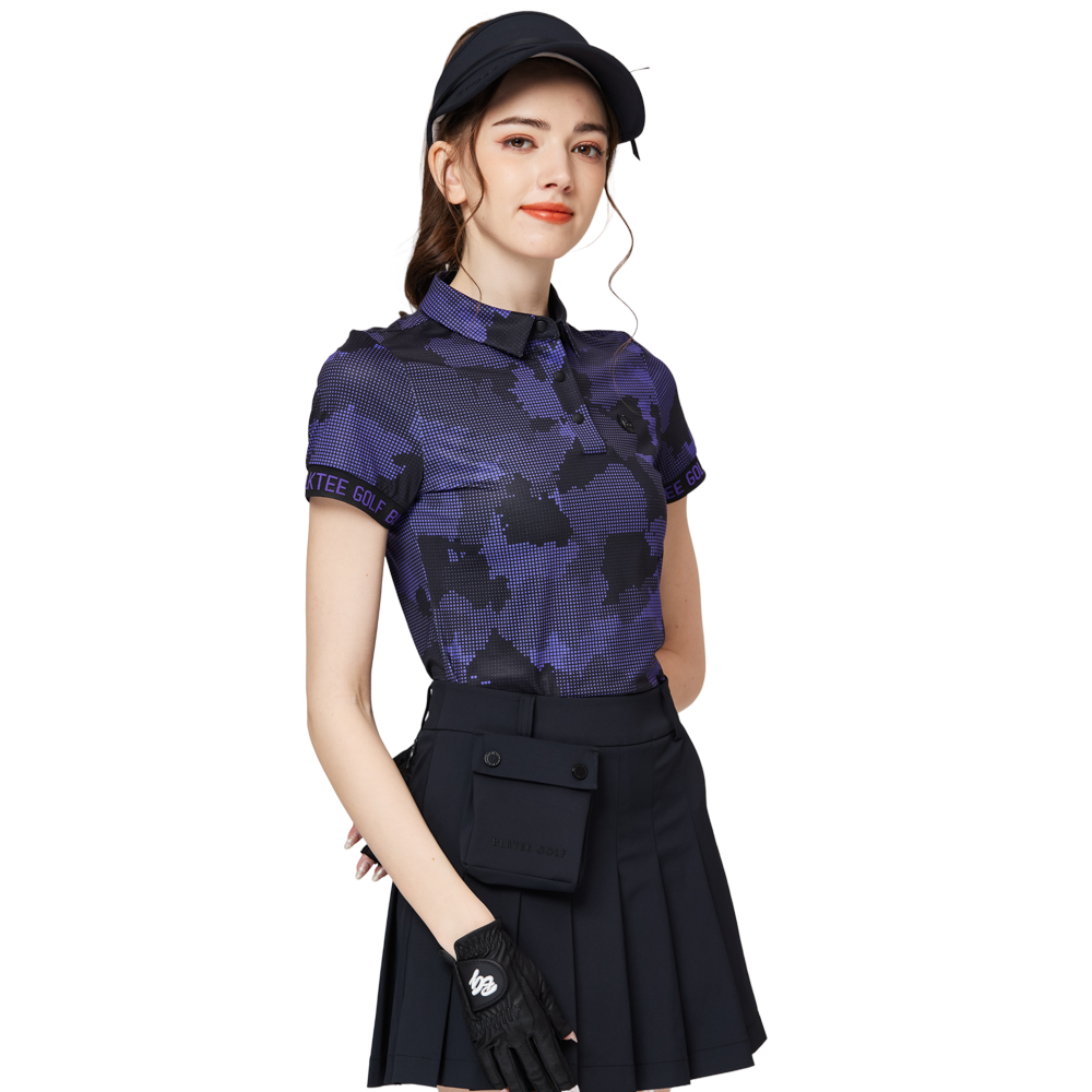 彩印透氣翻領女短袖上衣