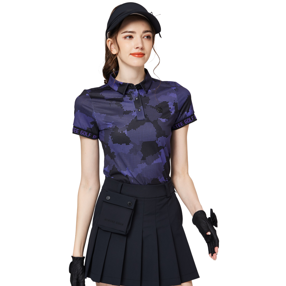 彩印透氣翻領女短袖上衣