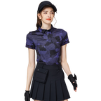 彩印透氣翻領女短袖上衣