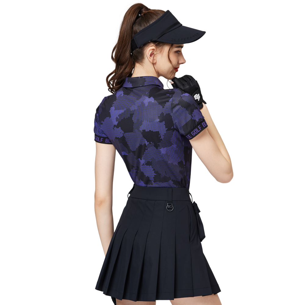 彩印透氣翻領女短袖上衣