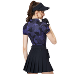 彩印透氣翻領女短袖上衣