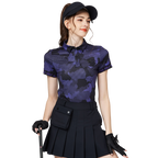 彩印透氣翻領女短袖上衣