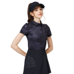 彩印透氣翻領女短袖上衣