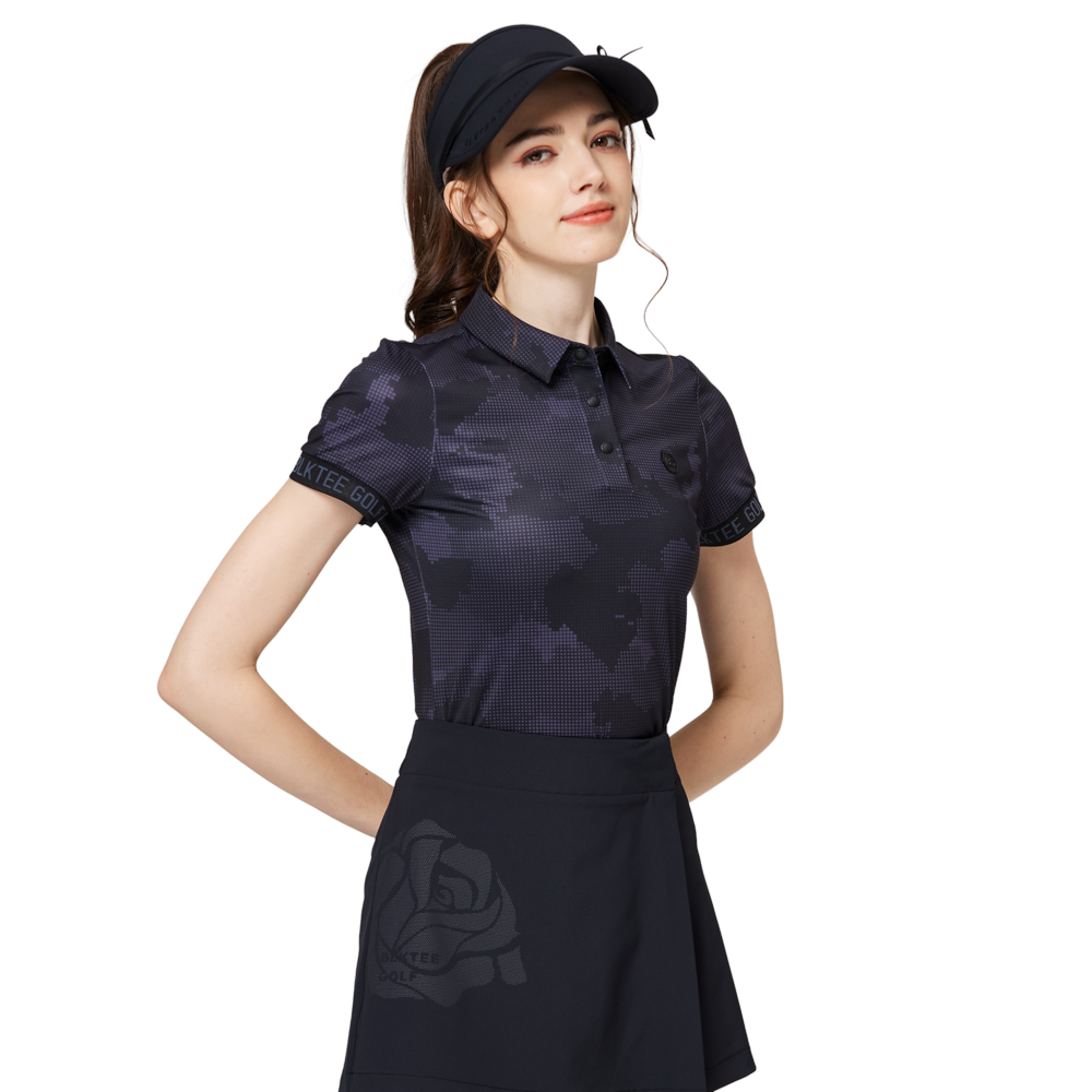 彩印透氣翻領女短袖上衣