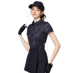 彩印透氣翻領女短袖上衣