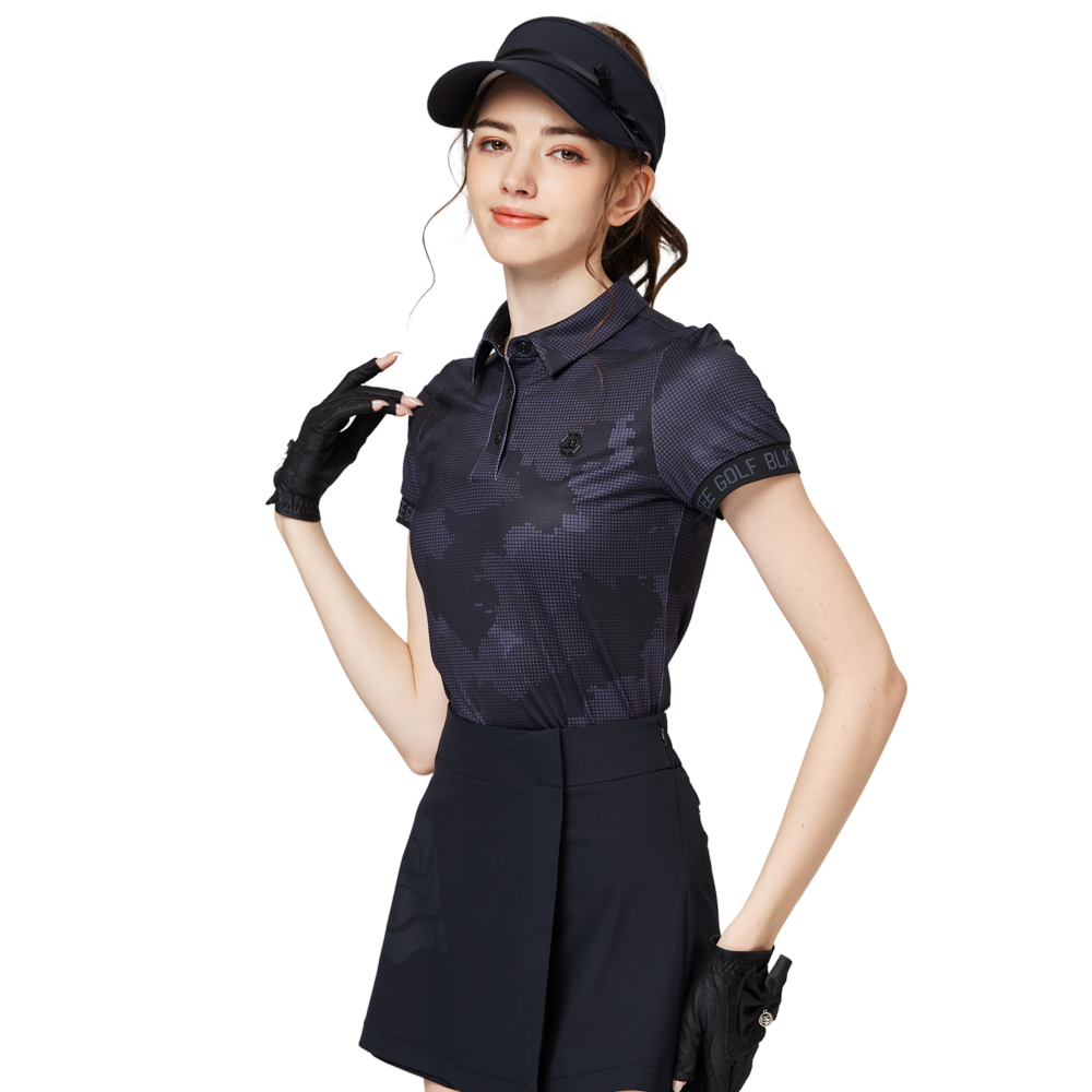 彩印透氣翻領女短袖上衣