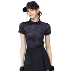 彩印透氣翻領女短袖上衣