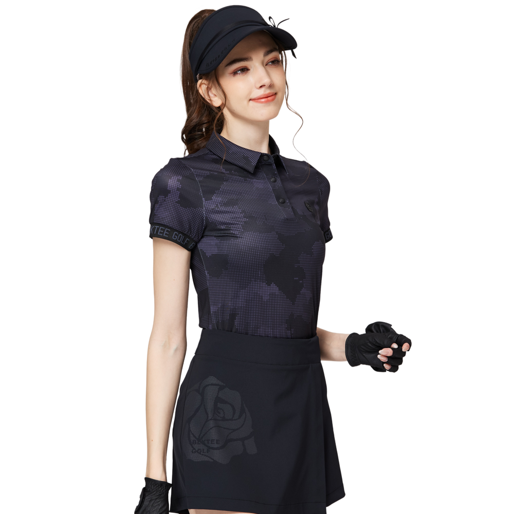 彩印透氣翻領女短袖上衣