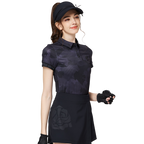 彩印透氣翻領女短袖上衣