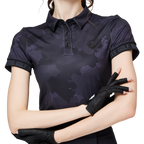 彩印透氣翻領女短袖上衣