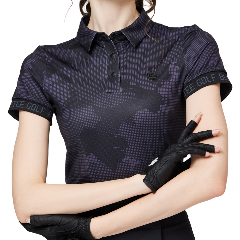 彩印透氣翻領女短袖上衣