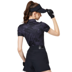 彩印透氣翻領女短袖上衣