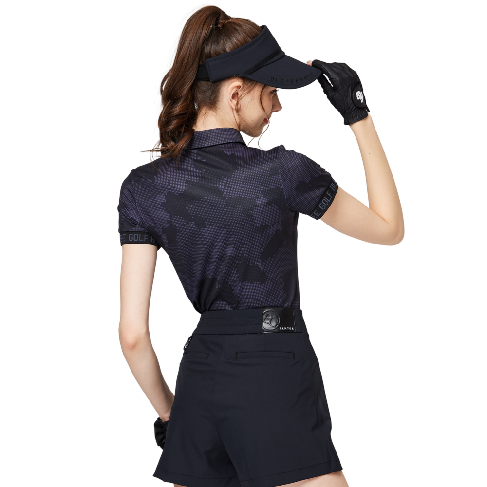 彩印透氣翻領女短袖上衣