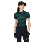 彩印透氣翻領女短袖上衣