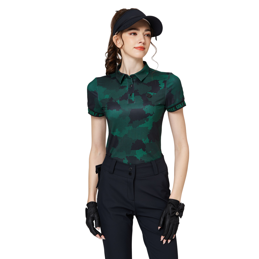 彩印透氣翻領女短袖上衣