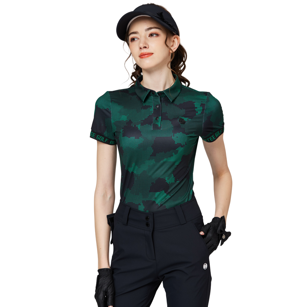 彩印透氣翻領女短袖上衣