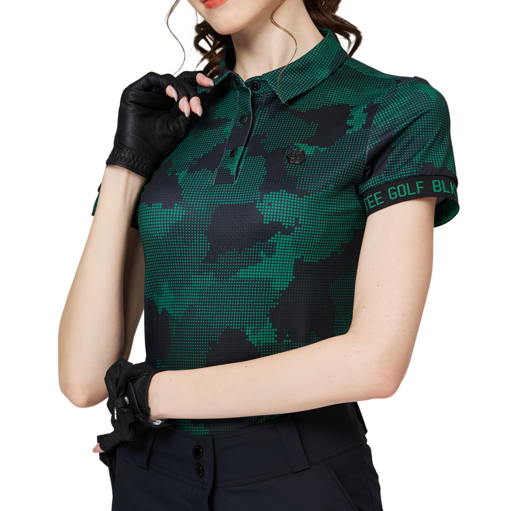 彩印透氣翻領女短袖上衣