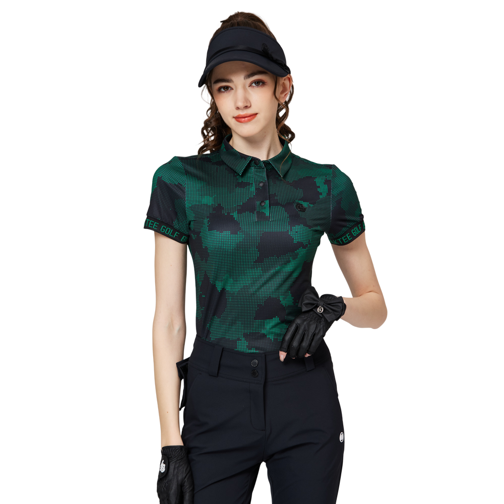 彩印透氣翻領女短袖上衣