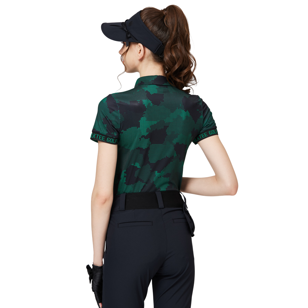 彩印透氣翻領女短袖上衣