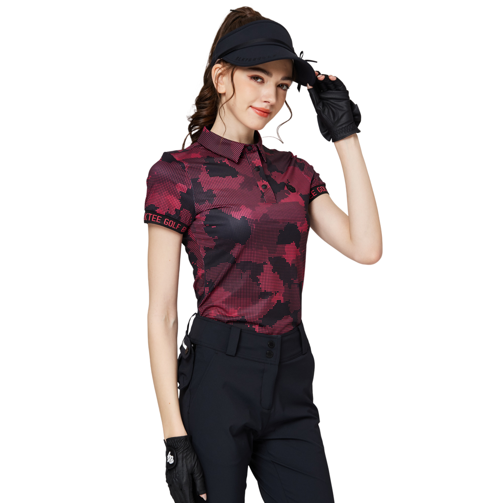 彩印透氣翻領女短袖上衣