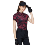 彩印透氣翻領女短袖上衣
