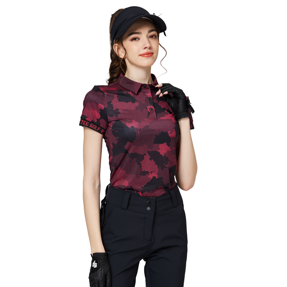 彩印透氣翻領女短袖上衣